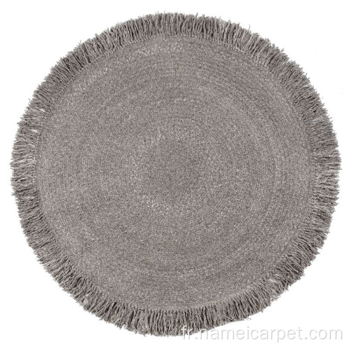 Tapis rond tressé en laine naturelle